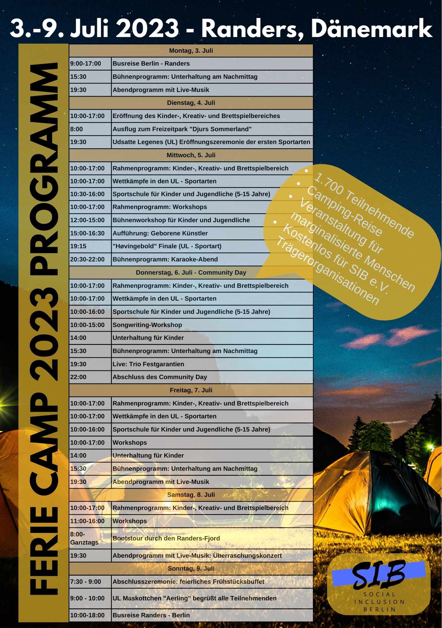 SIB Ferie Camp Dänemark 2023 Flyer